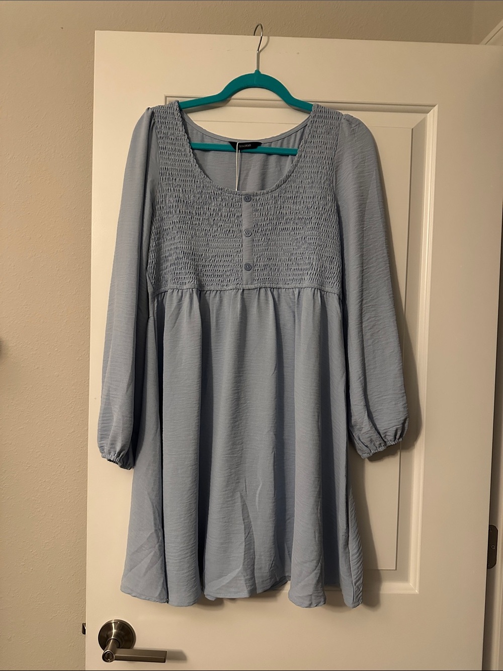 Light Blue Smocked Babydoll Tunic Dress